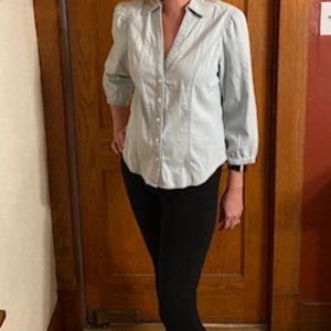 White house black market denim button up blouse